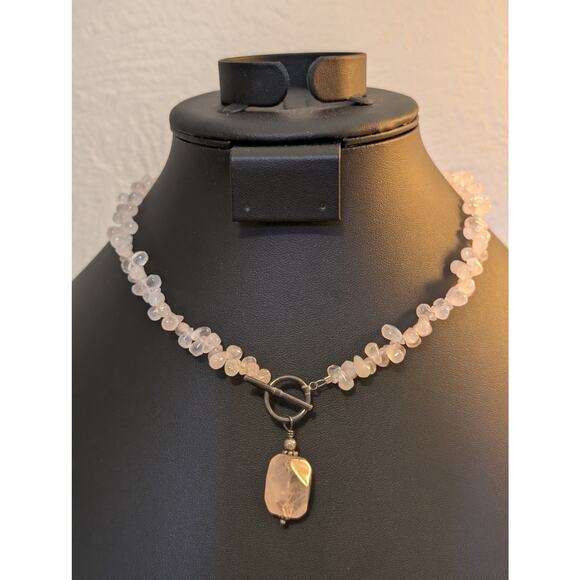 Silpada Retired Pink Rose Quartz Teardrop Stone 925 Sterling Silver Necklace - Picture 1 of 9